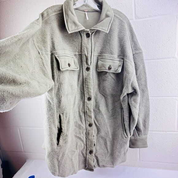 Free People Ruby Jacket Washed Olive Shacket Oversized Women’s Sz L - Picture 2 of 8